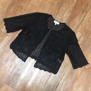 Signature by Robbie Bee Black Open Front Knit Cardigan Shawl Size 6